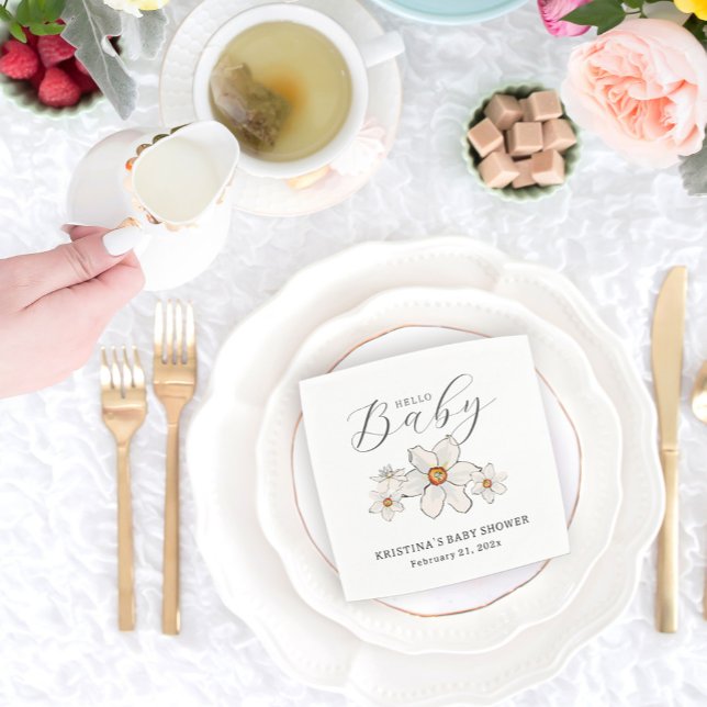 Spring Flowers Hello Baby Shower Paper Napkin (Creator Uploaded)