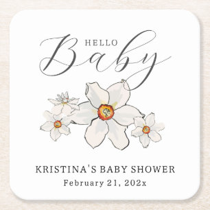 Spring Flowers Hello Baby Shower Paper Napkin Square Paper Coaster