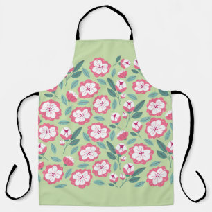 Spring flowers, herbs, light green banner. apron