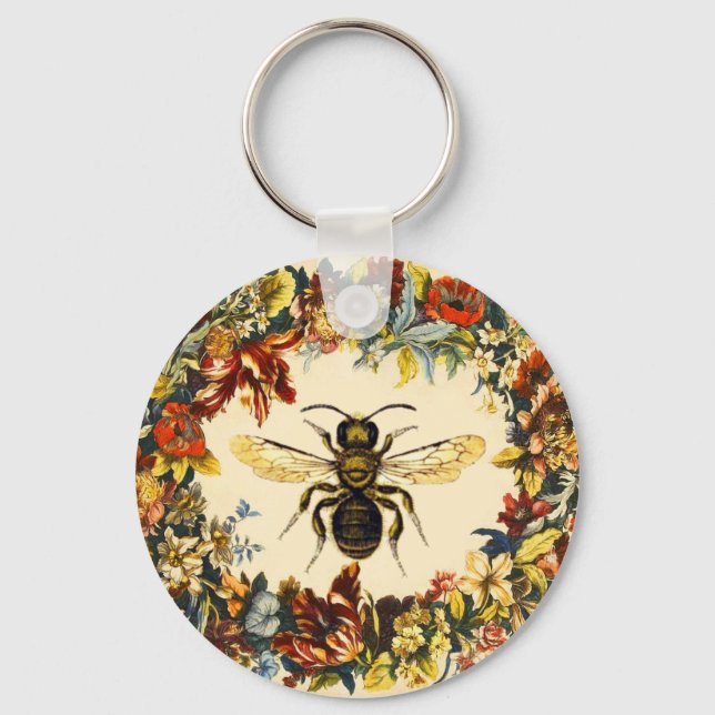 SPRING FLOWERS HONEY BEE / BEEKEEPER BEEKEEPING KEY RING (Front)