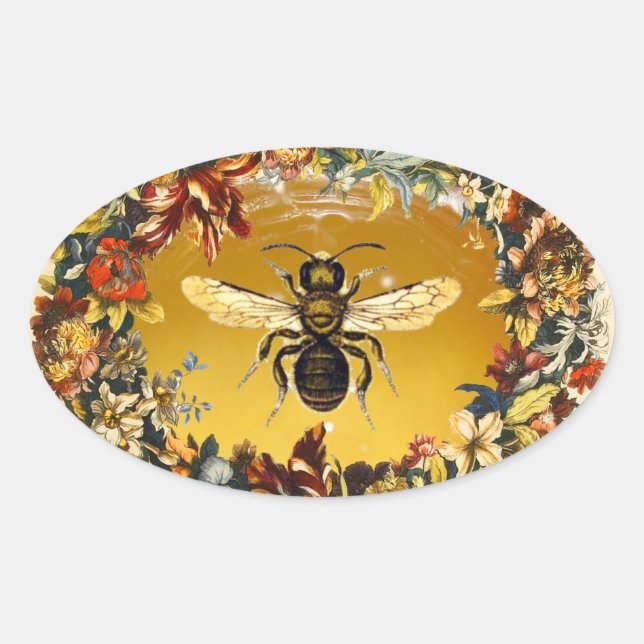 SPRING FLOWERS HONEY BEE / BEEKEEPER BEEKEEPING OVAL STICKER (Front)