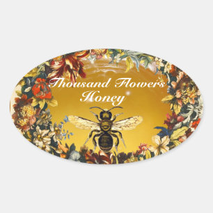 SPRING FLOWERS HONEY BEE / BEEKEEPER BEEKEEPING OVAL STICKER