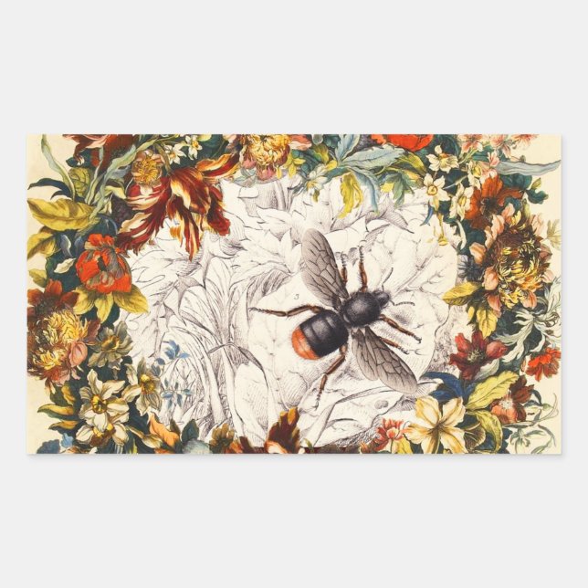 SPRING FLOWERS HONEY BEE / BEEKEEPER BEEKEEPING RECTANGULAR STICKER (Front)