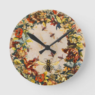 SPRING FLOWERS HONEY BEE / BEEKEEPER BEEKEEPING ROUND CLOCK