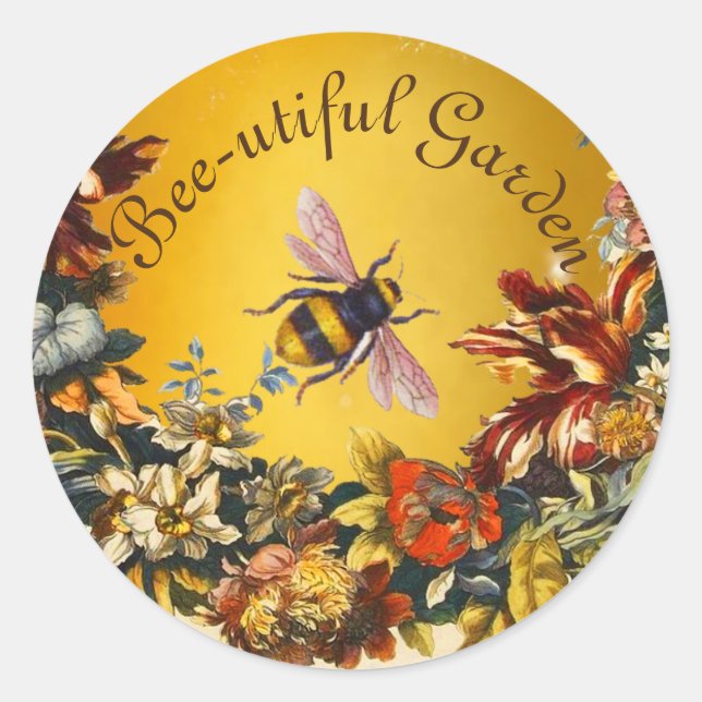 SPRING FLOWERS HONEY BEE / BEEKEEPER FLORAL CLASSIC ROUND STICKER (Front)