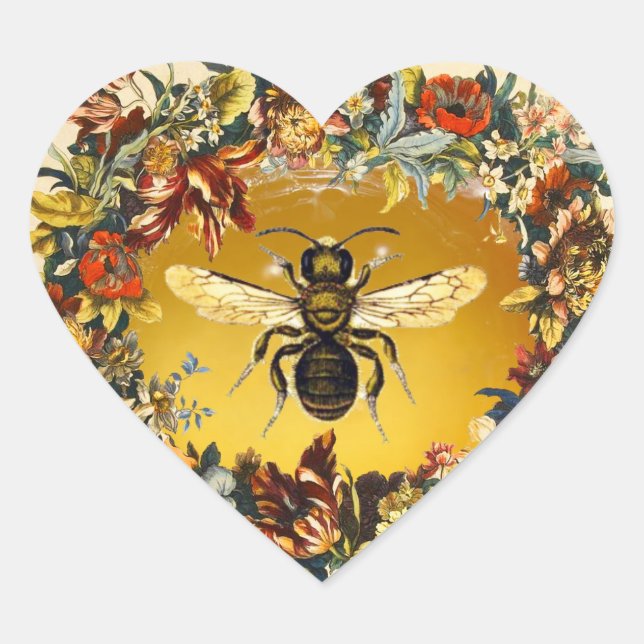 SPRING FLOWERS HONEY BEE / BEEKEEPER HEART STICKER (Front)