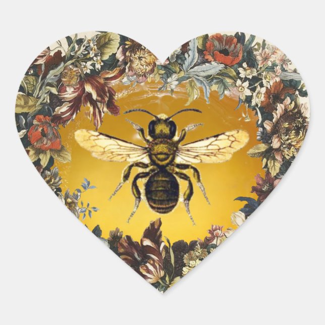 SPRING FLOWERS HONEY BEE / BEEKEEPER HEART STICKER (Front)