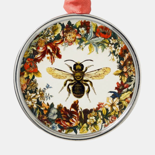 SPRING FLOWERS HONEY BEE / BEEKEEPER METAL TREE DECORATION (Front)
