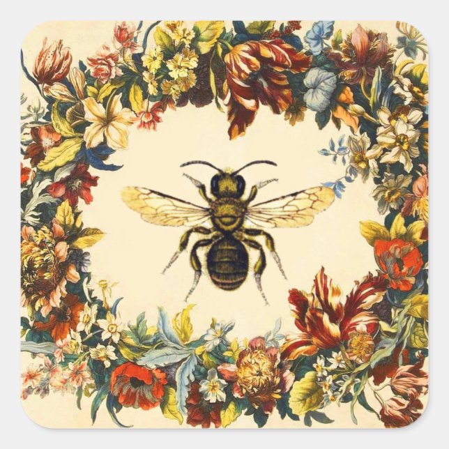 SPRING FLOWERS HONEY BEE / BEEKEEPER SQUARE SQUARE STICKER (Front)