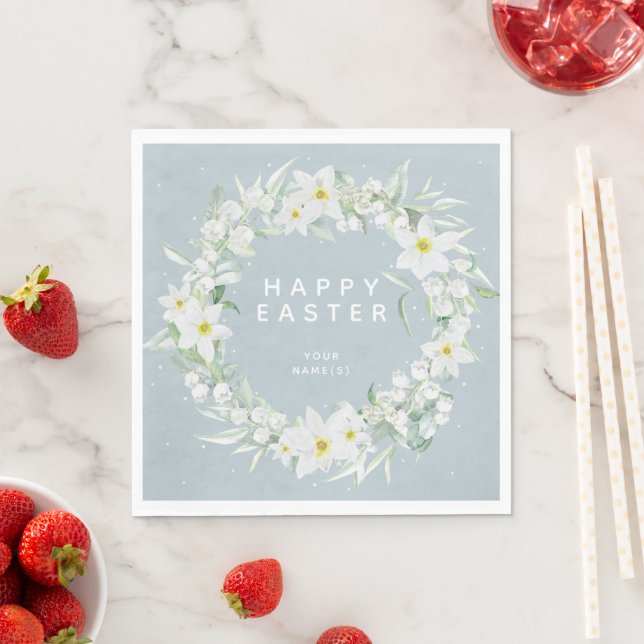 Spring Flowers in a White Floral Wreath Party Napkin (Insitu)