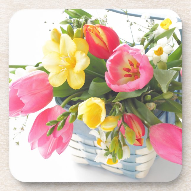 Spring flowers in basket coaster (Front)