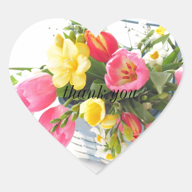 Spring flowers in basket heart sticker (Front)