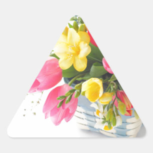 Spring flowers in basket triangle sticker