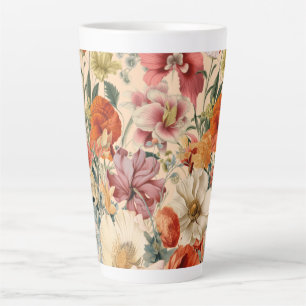 Spring Flowers in Bloom with Butterflies Latte Mug