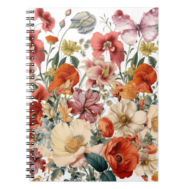 Spring Flowers in Bloom with Butterflies Notebook (Front)