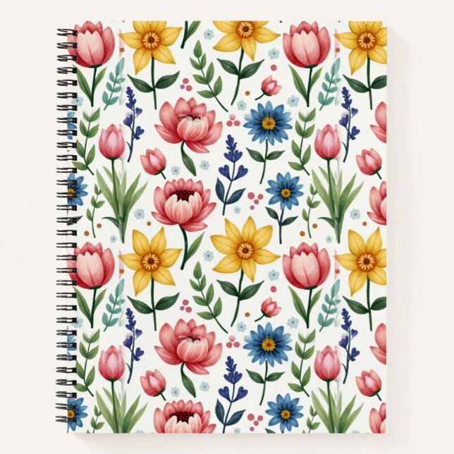 Spring Flowers in Blue Pink and Yellow Notebook (Front)