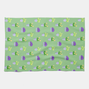 Spring Flowers in Chinoiserie Pots Green Tea Towel