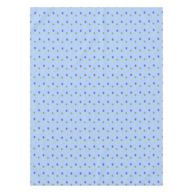 Spring Flowers in Chinoiserie Pots Periwinkle Blue Tablecloth (Front)