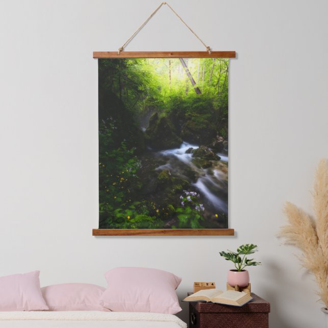 Spring flowers in enchanted river forest hanging tapestry (Bedroom)