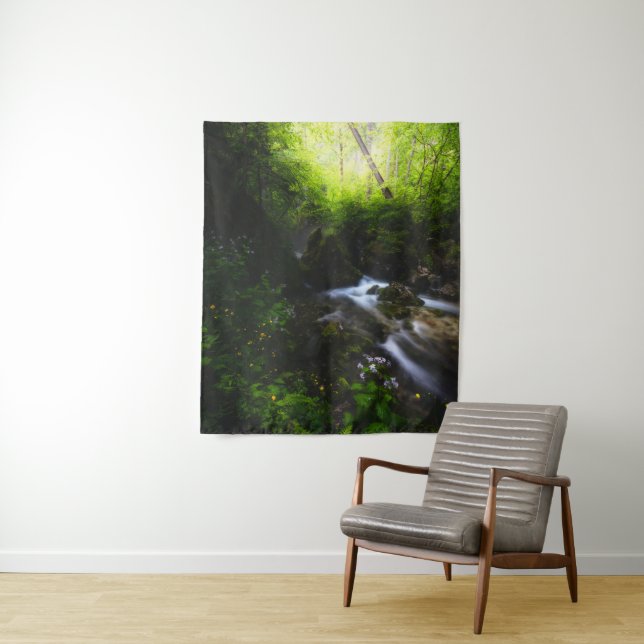 Spring flowers in enchanted river forest tapestry (In Situ)