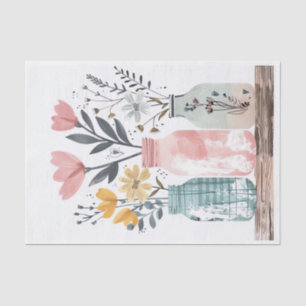 Spring Flowers in Mason Jars Decoupage Tissue Paper