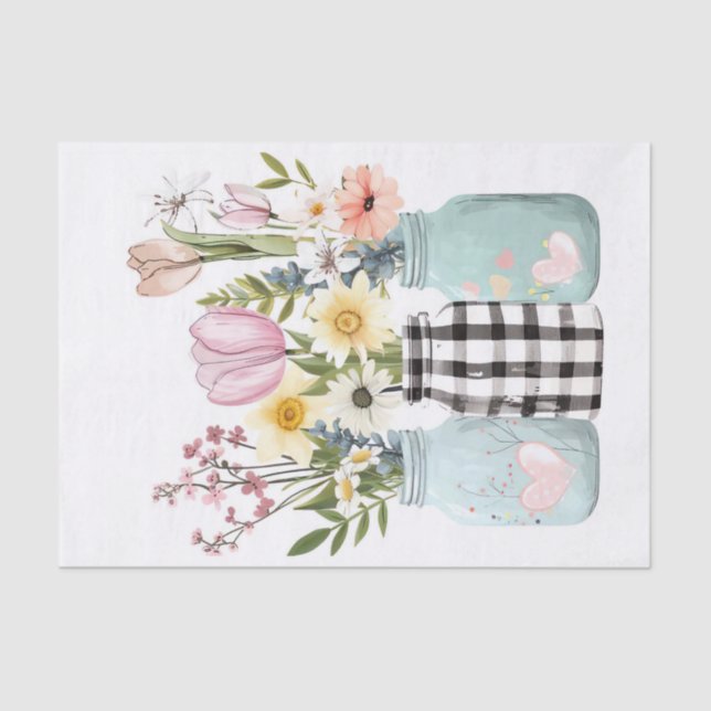 Spring Flowers in Mason Jars Decoupage Tissue Paper (Front)