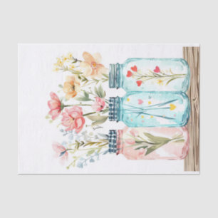 Spring Flowers in Mason Jars Decoupage Tissue Paper