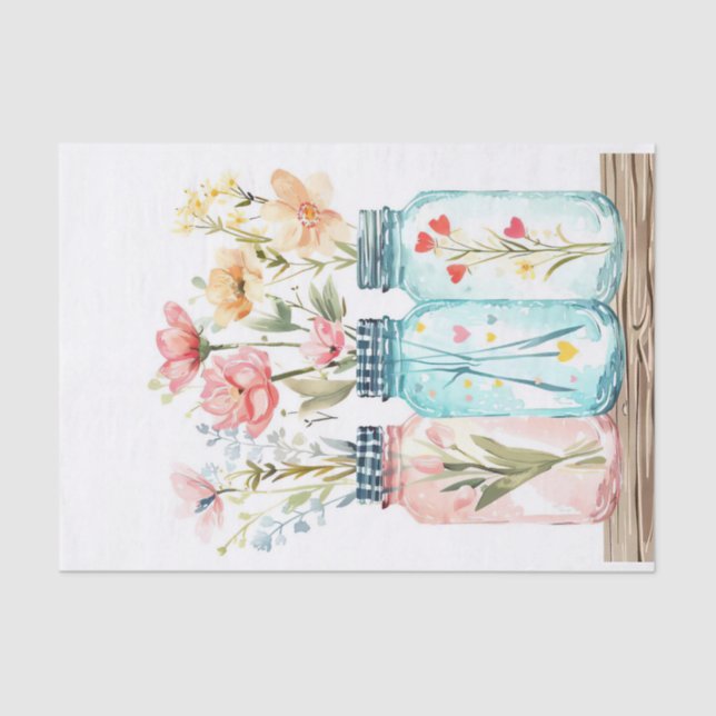 Spring Flowers in Mason Jars Decoupage Tissue Paper (Front)