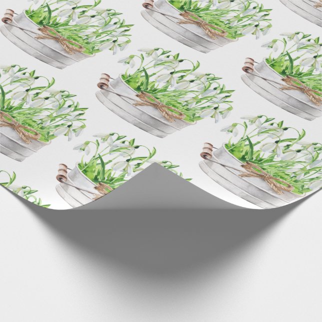Spring Flowers in Metal Pail Watercolor  Wrapping Paper (Corner)