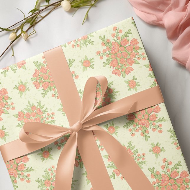 Spring Flowers in Peach Orange 2024 Floral Wrapping Paper (Creator Uploaded)