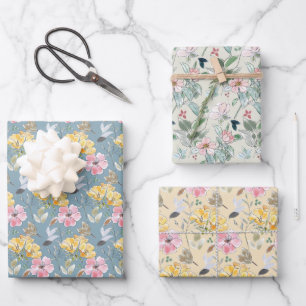 Spring Flowers in Pink Yellow Green Wedding Wrapping Paper Sheet