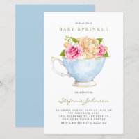 Spring Flowers in Teacup Baby Sprinkle Invitation