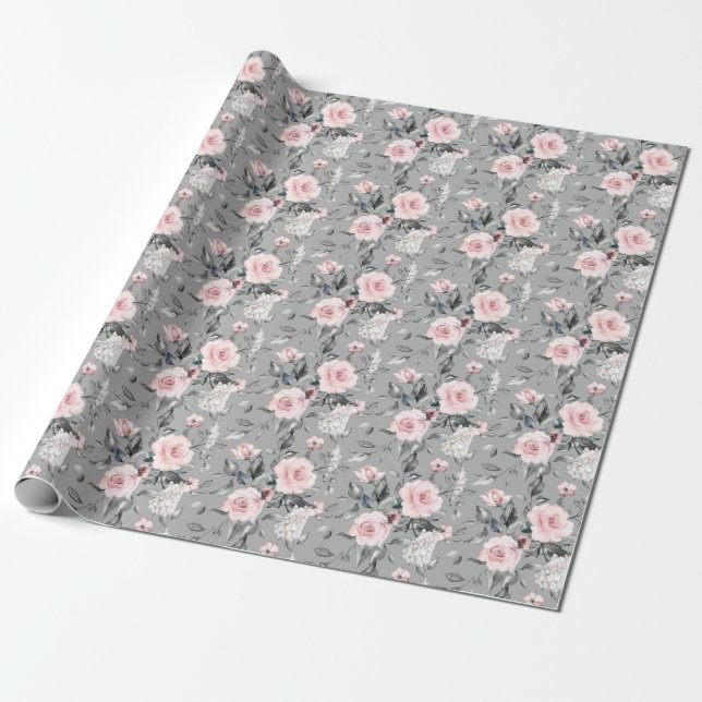 Spring Flowers Leaves Hand Drawn Wrapping Paper (Unrolled)