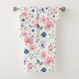 Spring Flowers & Leaves Pattern Bath Towel Set