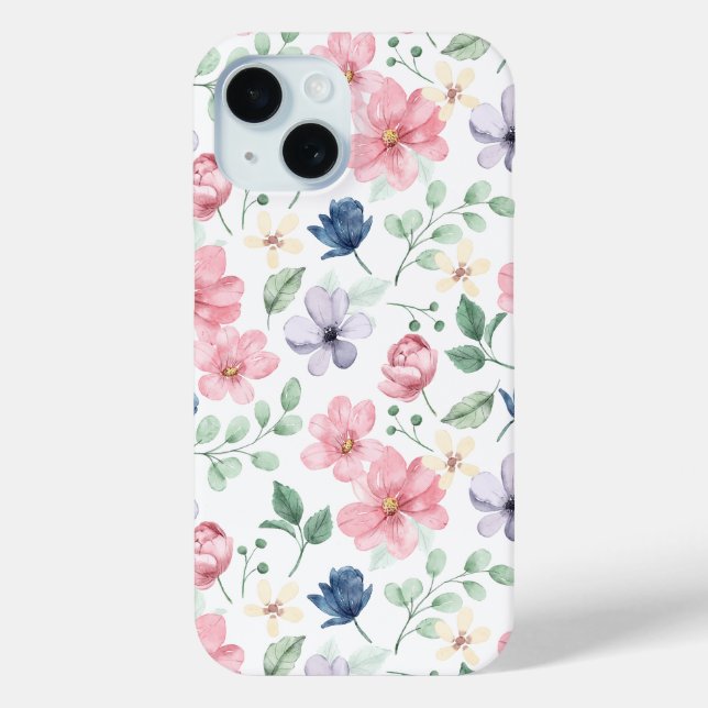 Spring Flowers & Leaves Pattern Case-Mate iPhone Case (Back)