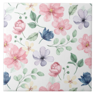 Spring Flowers & Leaves Pattern Ceramic Tile