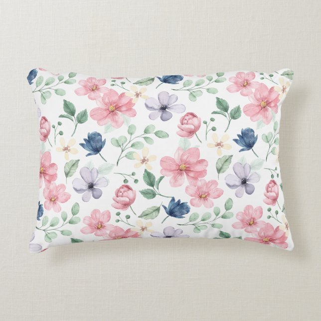 Spring Flowers & Leaves Pattern Decorative Cushion (Front)
