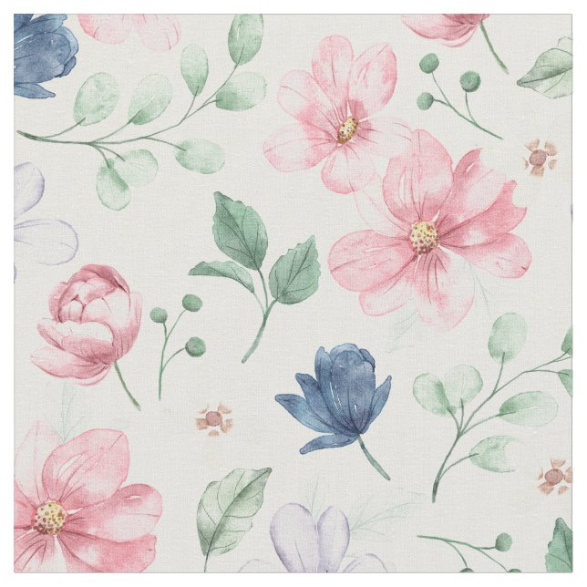 Spring Flowers & Leaves Pattern Fabric (Close Up)