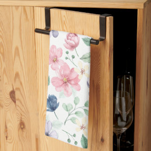 Spring Flowers & Leaves Pattern Tea Towel