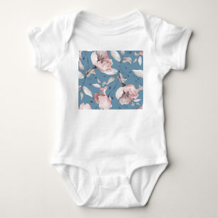 Spring flowers, leaves, seamless design baby bodysuit