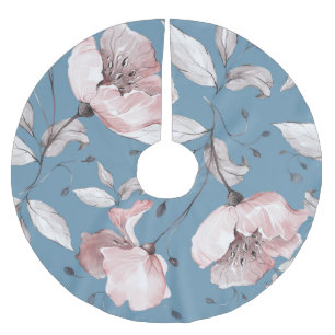 Spring flowers, leaves, seamless design brushed polyester tree skirt