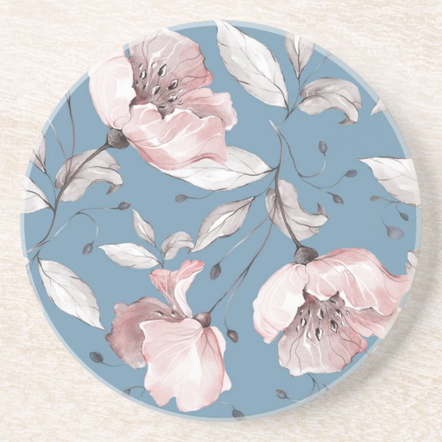 Spring flowers, leaves, seamless design coaster (Front)