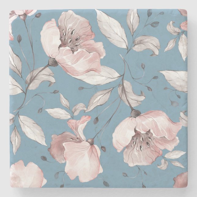 Spring flowers, leaves, seamless design stone coaster (Front)