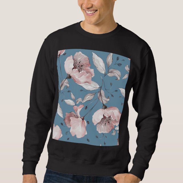 Spring flowers, leaves, seamless design sweatshirt (Front)