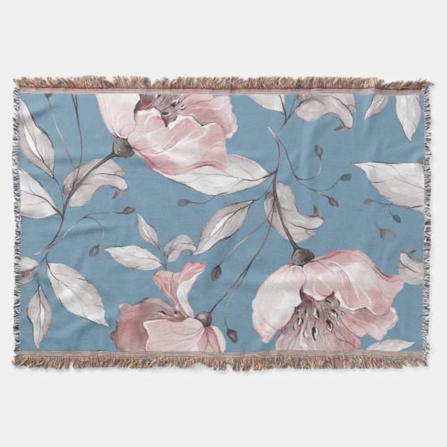 Spring flowers, leaves, seamless design throw blanket (Front)