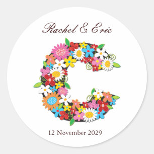 Spring Flowers Monogram C Wedding Sticker