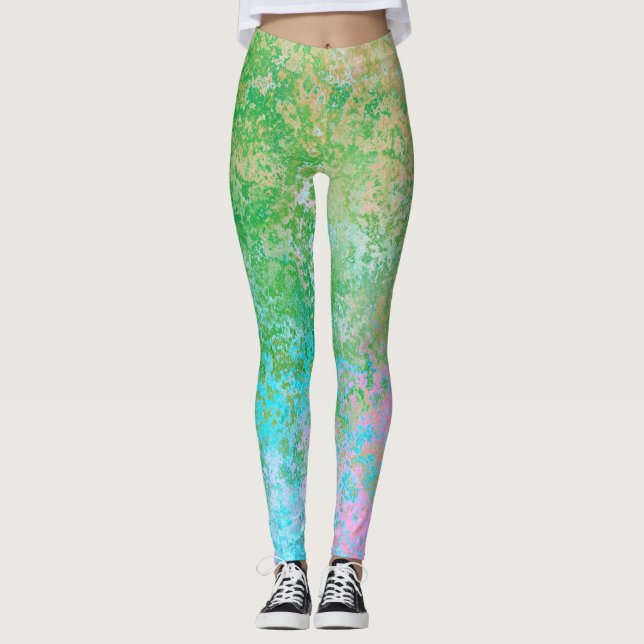 Spring Flowers Neon Pastel Alcohol Ink Abstract Leggings (Front)