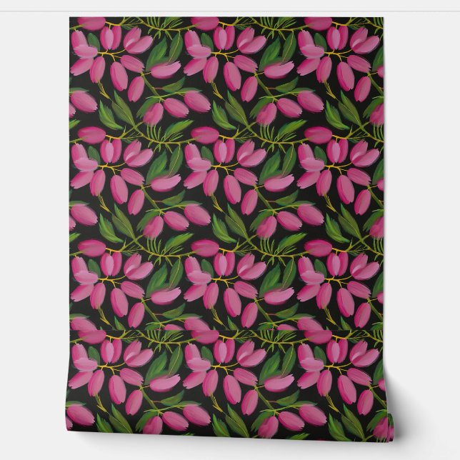 Spring flowers on a black background wallpaper (Unrolling)