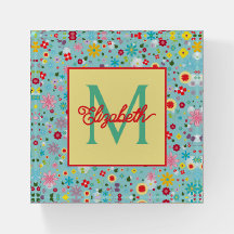 Spring Flowers on Aqua Blue Monogram