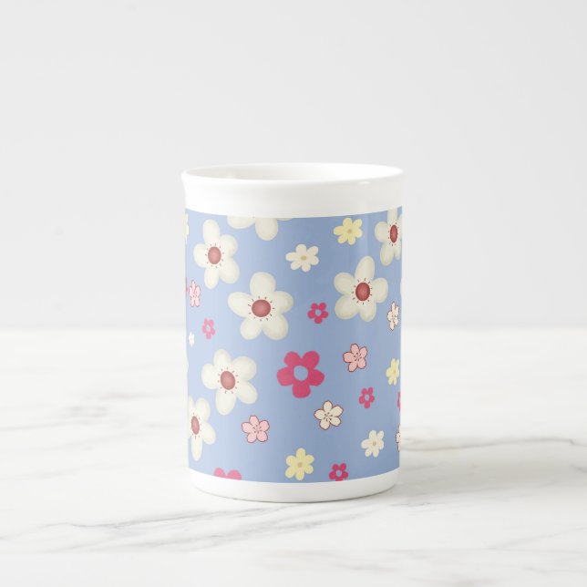 spring flowers on blue background bone china mug (Front)